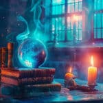 malfetto666 an ancient wooden table holds old books with magica a5a5a521 7c08 467d 9e3d 316527909f24