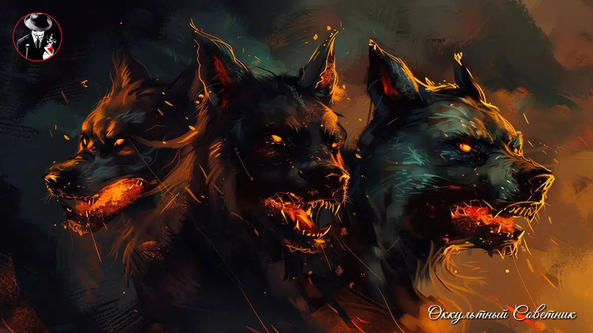 Цербер - собака с тремя головами. © Оккультный Советник Арт.