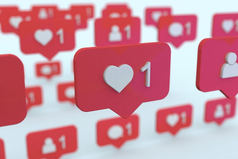 Social networking icons on message balloons, like and new friends