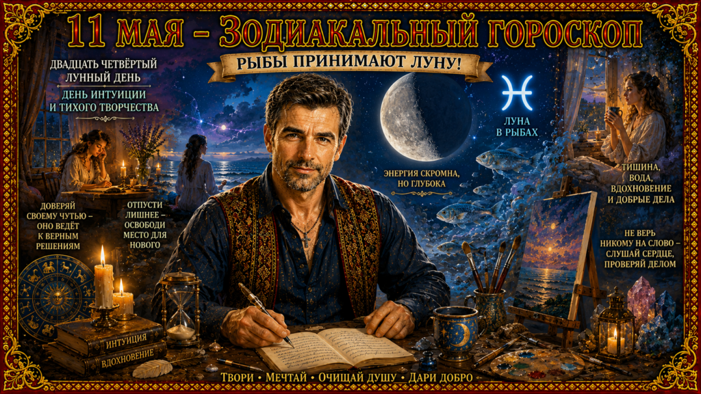 11 мая — Зодиакальный гороскоп. РЫБЫ принимают Луну! Двадцать четвёртый лунный день! День ИНТУИЦИИ и тихого творчества! ♓♈♉