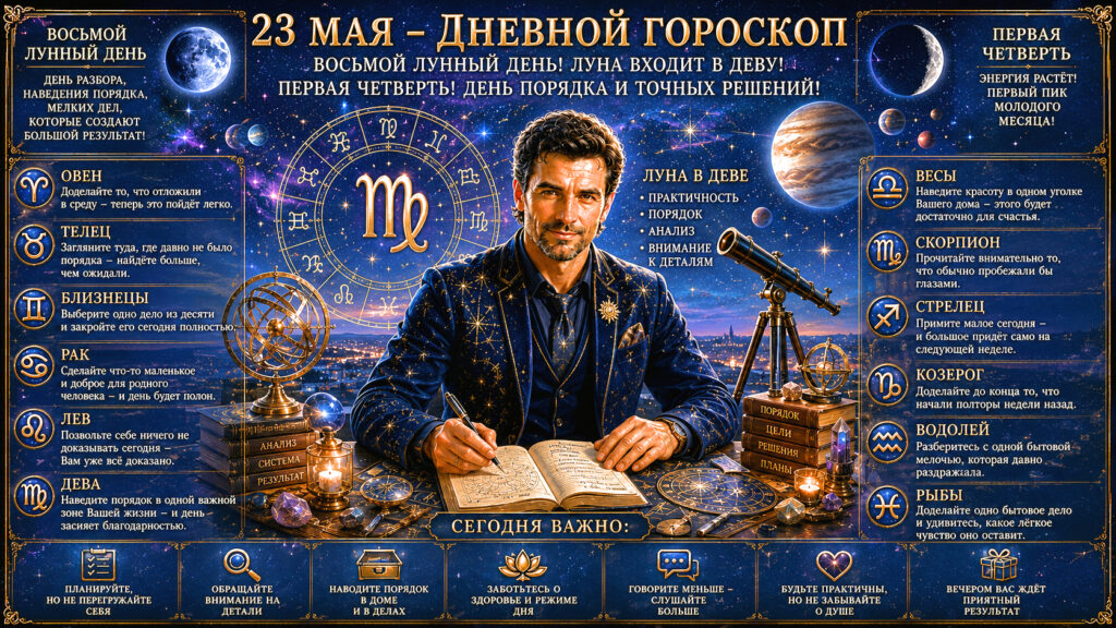23 мая — ВОСЬМОЙ лунный день! Луна входит в Деву! Первая четверть! Кому судьба даст знак к ПОРЯДКУ, а кому пошлёт неожиданное РЕШЕНИЕ 🌒♍✨